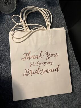 Bridesmaid Thank You Gift Bag - White with Rose Gold Script